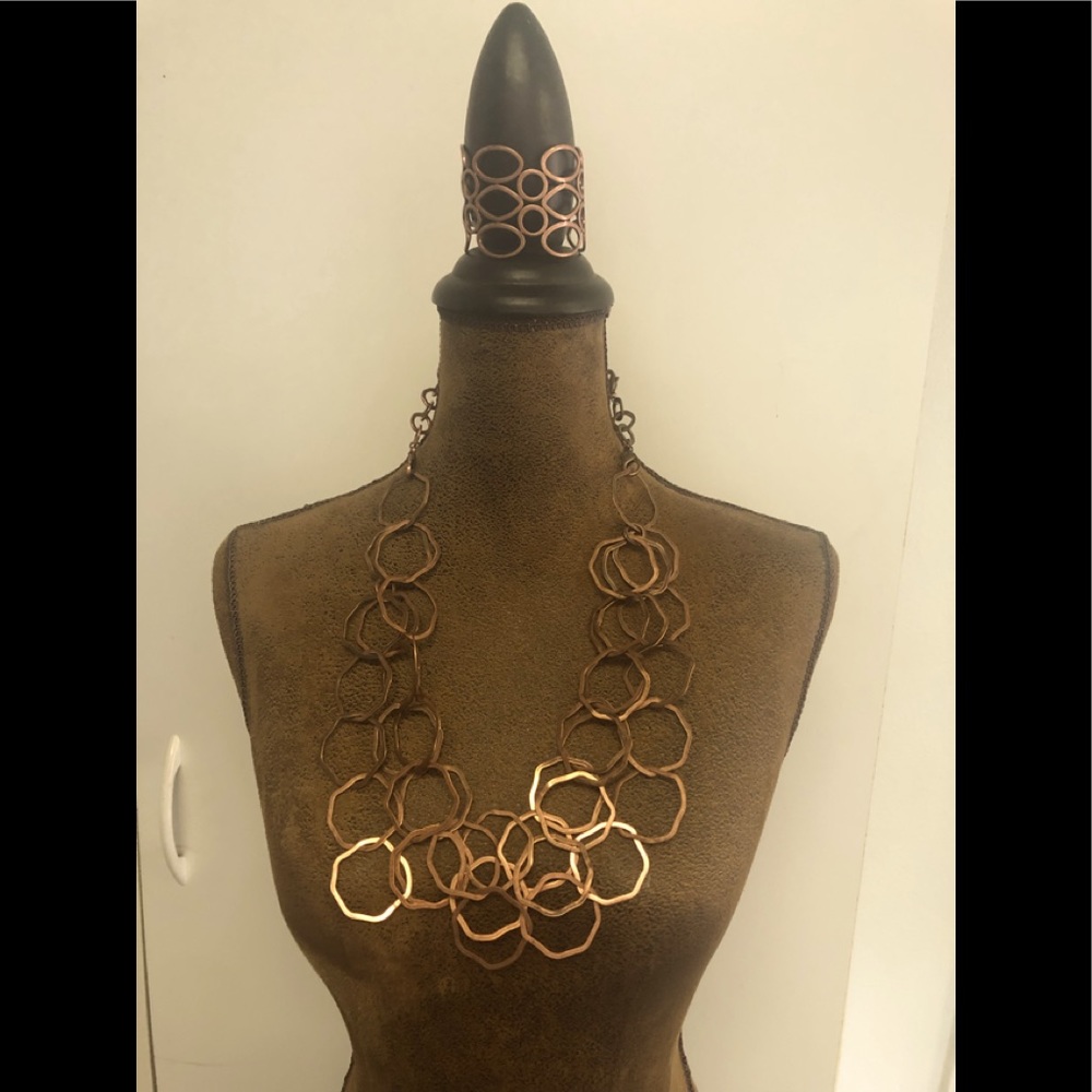Rose Gold Link Necklace and Cuff Bracelet